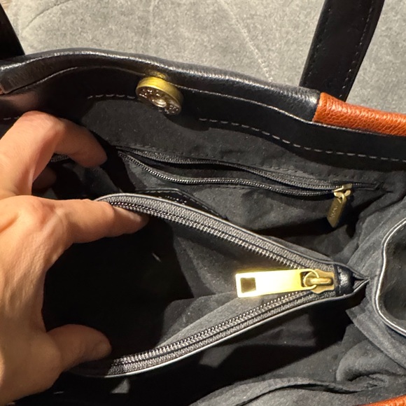 Fossil Two-Tone Black and Brown Leather Tote - Picture 7 of 10
